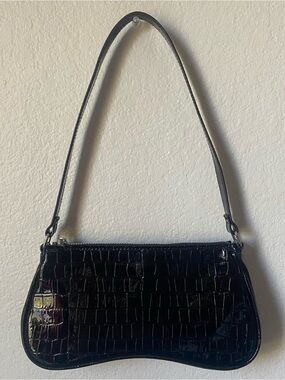 Black Patent Crocodile Shoulder Bag